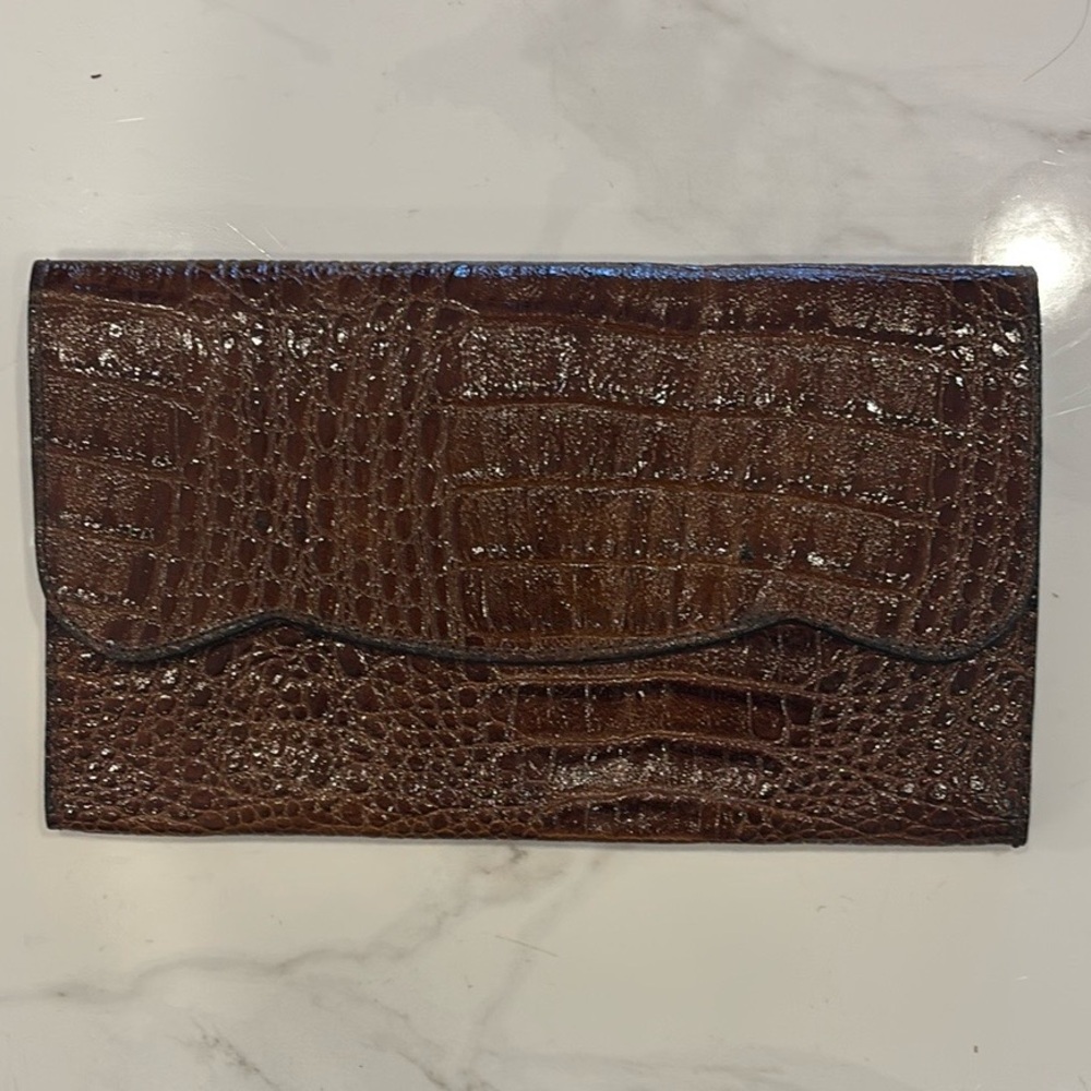 Vintage Brown Crocodile-Embossed Clutch